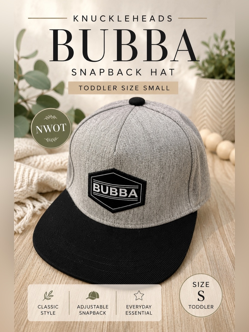 Knuckleheads Bubba Snapback Hat Toddler Size Small Gray Black NWOT